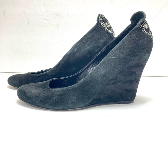 Zadig & Voltaire Leather Wedges Heels Skull Embellished 7 Black Rock Star - Picture 2 of 14